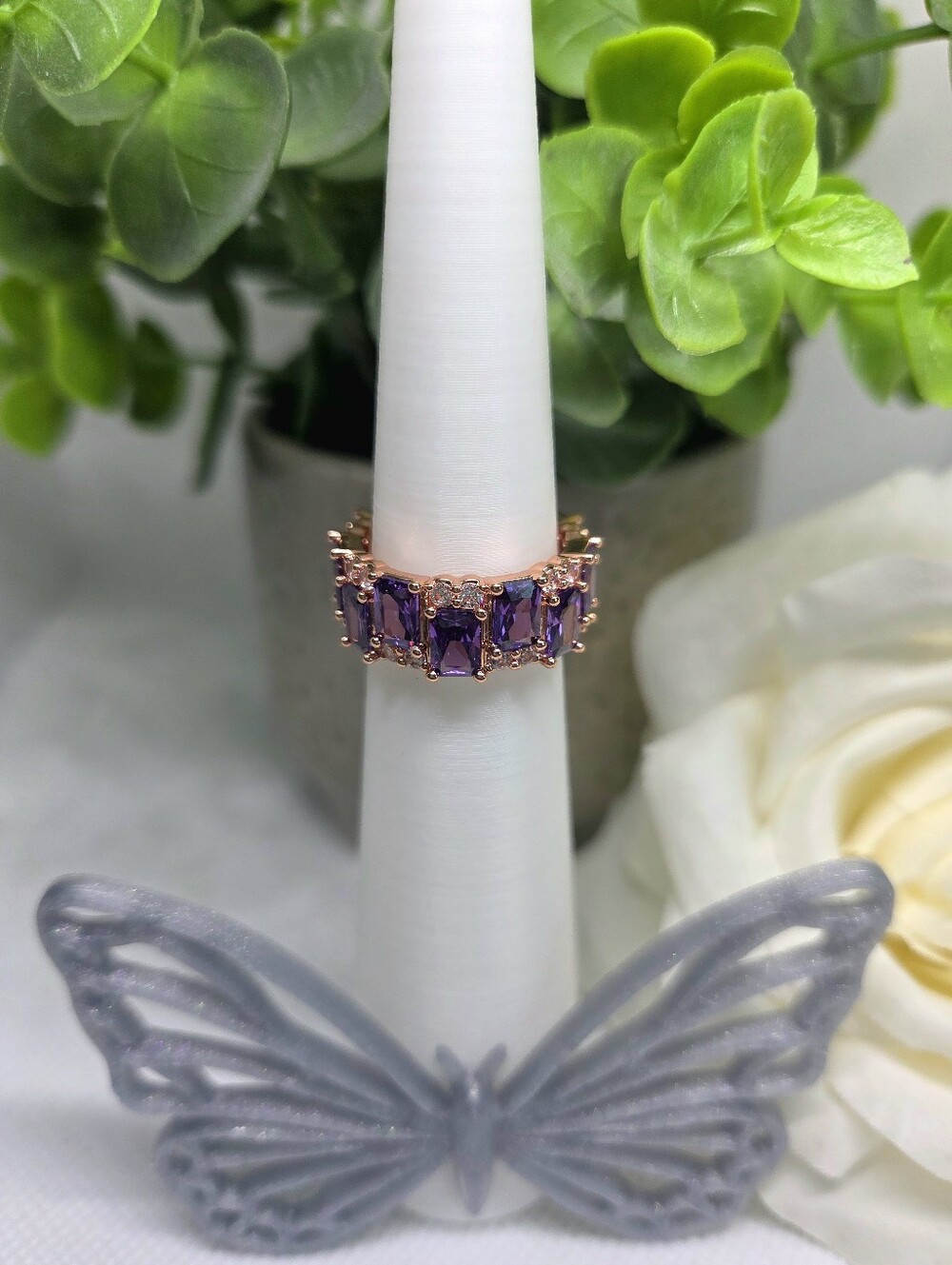 BP Amethyst CZ Multi-Stone Eternity Band On Rose Gold Plating